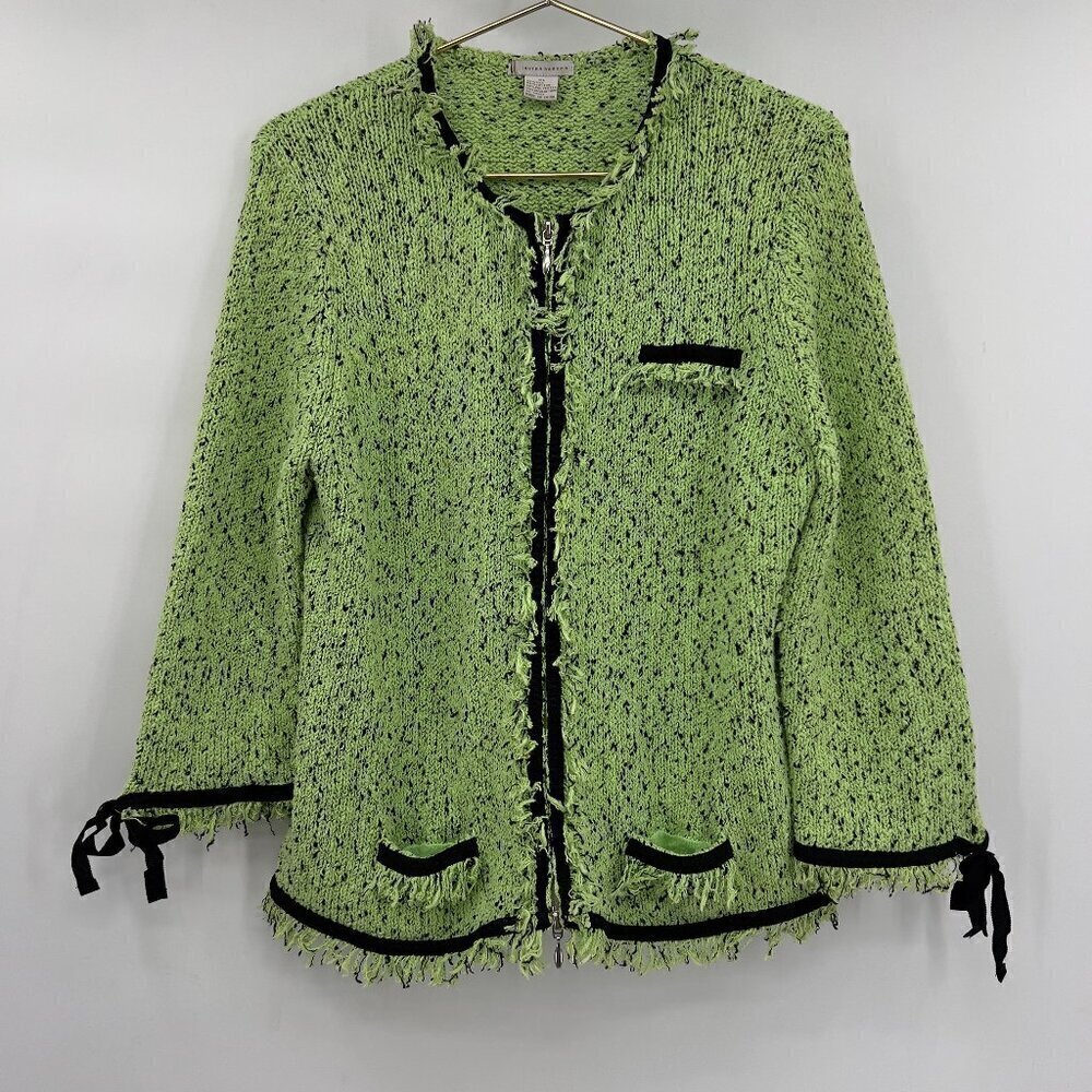 Lauren Hansen Women's Zippered Front Fringe Details Silk Blend Green Jacket XL
